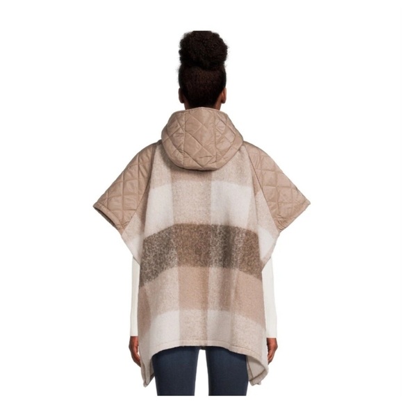 Time and Tru Women’s Plaid Zip Poncho with Hood Size S-M - Picture 2 of 8